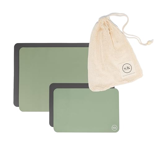 The Silicone Kitchen Reusable Silicone Oven Baking Mats Gift Set Bundle, 2 Half-Sheet, 2 Quarter-Sheet, Sage Green, Dark Gray - color: Green, size: Gift Set (2 Half + 2 Quarter Sheets)