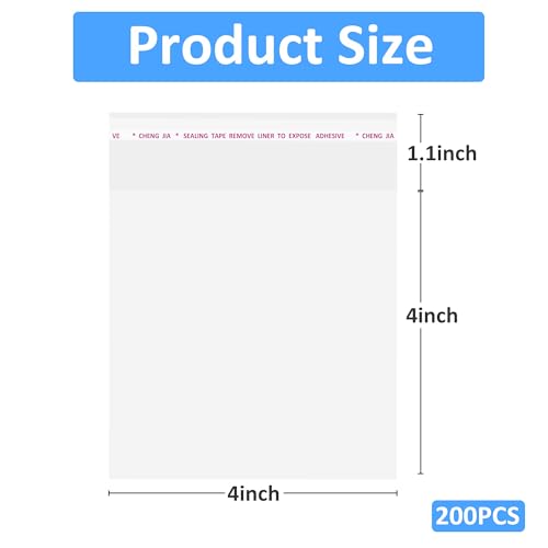 JOYIT Clear 4x4 Inches Cellophane Bags, 200 PCS Self Sealing Resealable Bag - size: 4in*4in