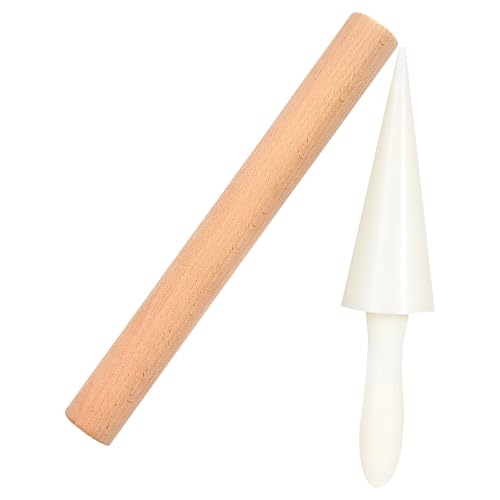 PRETYZOOM Egg Cone Mold with 9.84 in Wooden Cone Roller Stick Egg Roll Accessory for Waffle Roller Ice Cream Maker Pastry Mold Diy Baking Tool