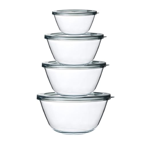 M MCIRCO 4 Packs Glass Mixing Bowls with Lids Set, 0.8/1.7/2.9/4.8 Qt