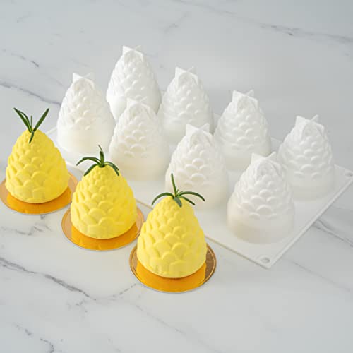 Pastry Tek 8 Cavities Pineapple Mold, 1 Oven-Ready Pineapple Jello Mold - Flexible, Freezable, White Silicone Tropical Fondant Mold, Easy Release, For Baking - Restaurantware - size: 1 Count, style: Pineapple