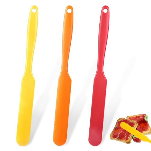 3 Pack Silicone Jar Spatula Small Silicone Spatulas Mini Jar Scraper for Peanut Butter, Mayo, Jams Flexible Kitchen & Baking Tools (Red, Orange, Yellow) - color: Red, Orange, Yellow