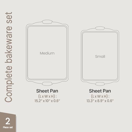 2 Piece Set Nonstick Carbon Steel Oven Bakeware -Professional Quality Kitchen Cooking Baking Trays -PFOA, PFOS, PTFE-Free Medium & Large Baking Sheet Pans with Red Silicone Handles - color: Black, size: Medium & Large
