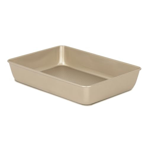 Glad Baking Pan Nonstick - Oblong Metal Dish for Cake and Lasagna - Heavy Duty Carbon Steel Bakeware, Small, Gold - size: Small