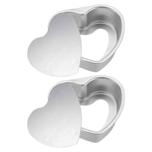HARFINGTON 2Pcs Heart Shaped Cake Pan with Removable Loose Bottom 5" Cheesecake Aluminum Nonstick Layers Baking Pan for Wedding Birthdays Party Event - size: 5"