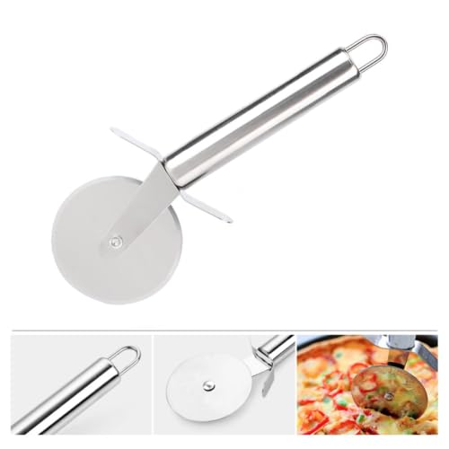 2Pcs Stainless Steel Pizza Cutter Wheel and Serving Spatula Set, Silver Kitchen Baking Pastry Cutting Tools for Pizza