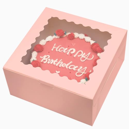 Bakepacker 10"x10"x5" Pink Cake Boxes with Window, 18 Sets - color: Pink, 10"x10"x5", 18Pcs