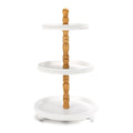 SYNCVIBE Wooden Farmhouse Round White 3 Tiered Decorative Tray Stand - color: white