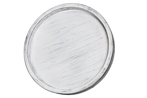 14 in White Distressed Round Lazy Susan, Farmhouse Turntable Dining Tray