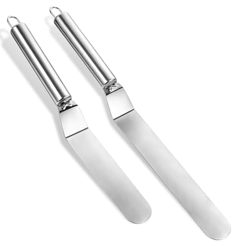 2 Pcs Cake Frosting Spatula Set, 6" & 8" Stainless Steel Icing Spatula for Cakes - Small Offset Spatulas for Cake Decorating, Baking Tools (Silver)