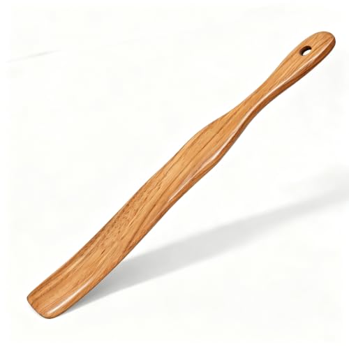 Spurtle for Sourdough Starter, Dough Mixing, Reaching Jar Bottom, High Moisture Resistant Natural Teak Wood, Wooden Bread Making Tool for Non-Stick Cookware
