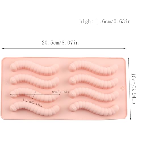 8 Cavity Worm Silicone Silicone Chocolate Molds Set Of 2 - color: Pink and Green