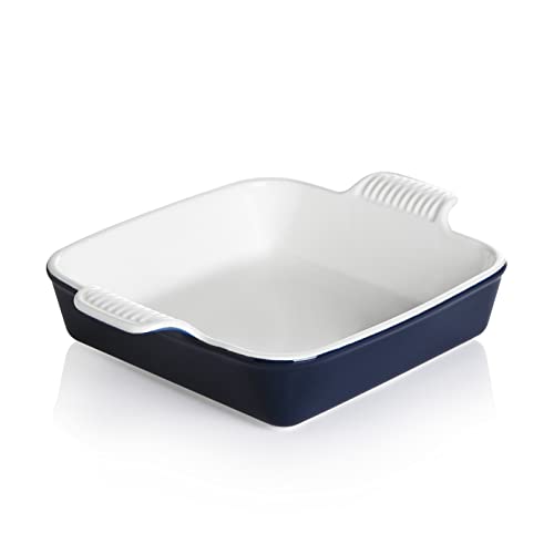 Sweejar Ceramic Baking Dish, 8 x 8 Cake Baking Pan for Brownie, Porcelain Square Bakeware with Double Handle for Casserole, Lasagna, Family Dinner (Navy) - color: Navy, size: Square 8IN