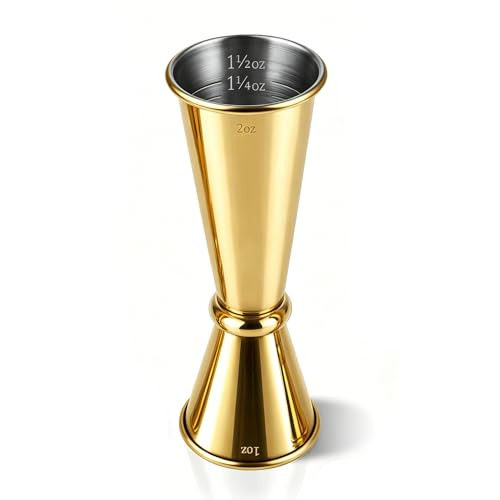 Stainless Steel Cocktail Jiggers – Japanese Style Double Measuring Cups for Bartending (1oz/2oz) - color: Gold, size: 1 Pack-A