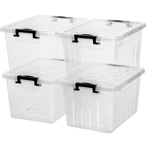 Citylife 22 Qt Plastic Storage Bins with Latching Lids 4 Packs - color: Clear White, size: 22 QT-4 Packs