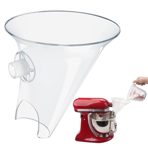 LUVCOSY Transparent Flour Funnel for KitchenAid Stand Mixer | See-Through Flour Funnel for Mess-Free Pouring | Design for Clear Visibility | Dishwasher Safe | Baking Gift for Mother's Day