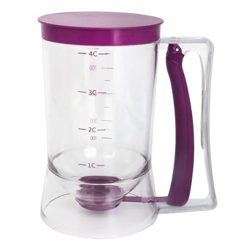 Pancake Batter Dispenser, Kitchen Must Have Tool for Perfect Pancakes, Cupcake, Waffle, Cake & Crepe, Batter Separator Maker with Measuring Label, Easy Pour Baking Supplies for Griddle (Purple) - color: Purple