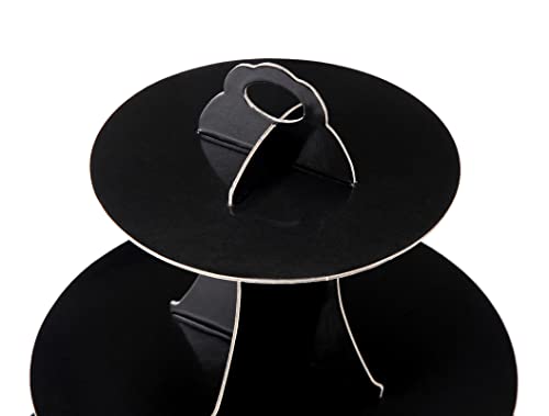 YLDW Cupcake Stand, 3-Tier Cupcake Stand Display, Cardboard Cup Cake Tower Stand, Disposable Dessert Stand for Birthday Tea Party Baby Shower Treat Decorations, Black - color: Black