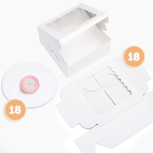 Bakepacker 36pcs 8"x8"x5" Cake Boxes with Window, White 18 Sets - color: White, size: 18Sets,8"x8"x5"