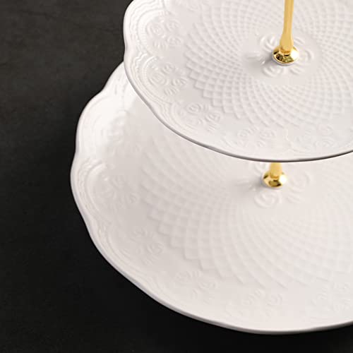 Sweejar 3 Tier Ceramic Cake Stand Wedding, Dessert Cupcake Stand for Tea Party Serving Platter(Rose White) - color: Rose White