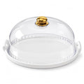 11.4-Inch Ceramic Cake Stand with Lid, White Round Cake Plate with Clear Acrylic Dome Cover for Cakes, Cookies, Pastries and Fruit