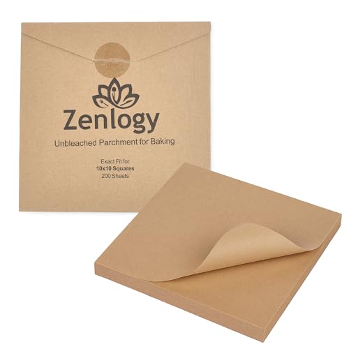 Zenlogy 10x10 Parchment Paper Squares, 200 Sheets, Unbleached, Pre-Cut - size: 10x10 - 200 Sheets