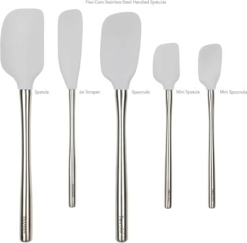 Tovolo Stainless Steel Handled Silicone Spatula Set of 5 Oyster Gray, Dishwasher Safe Kitchen Spatula Set for Cooking Baking, Non Toxic BPA Free Silicone Spatula set with Metal Steel Handle - color: Oyster Gray, style: Stainless Steel Handle