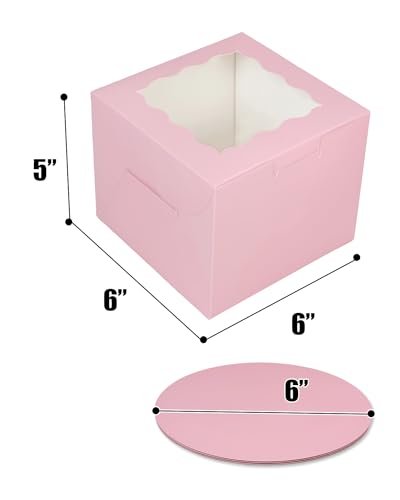 Bakepacker 6"x6"x5" Cake Boxes with Cake Boards, Pink, 36pcs - color: Pink, size: 18Sets,6"x6"x5"