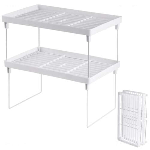 NiHome 2-Pack Stackable Plastic Kitchen Storage Shelf Foldable Rack, White - size: 2-Pack