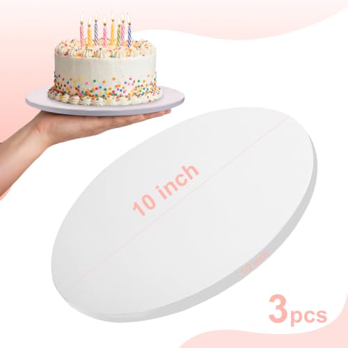 Calenzana 3 PCS Cake Boards 10 Inch Round, 1/2" Thick Cake Drums, Sturdy Food Grade Cardboard for Wedding Birthday Party, White - size: 10 inch-3 packs