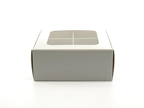20-Ct White Treat Boxes, 4.5x4.5x1.9in, Window & Dividers - color: White, size: 4.5 x 4.5 x 1.9 in (4 compartments)