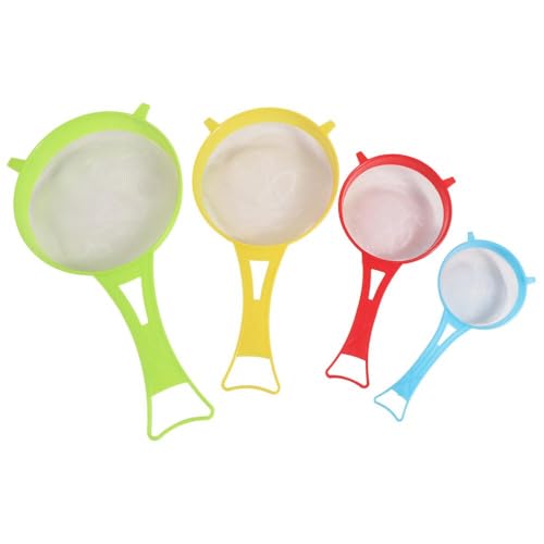 4 Pcs Plastic Fine Mesh Strainer, Food Soy Milk Flour Sieve Plastic Colander Strainer with Handle Icing Sugar Sifters Tea Filter Kitchen Tool