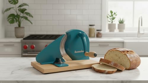 Zassenhaus Original Classic Adjustable Bread Slicer for Uniform Slices - Bread Slicer for Homemade Bread - 18/8 Stainless Steel Blade Sourdough Cutter-Water Blue 11.75" x 8" - color: Water Blue, size: 11.75" x 8" x 4.7"