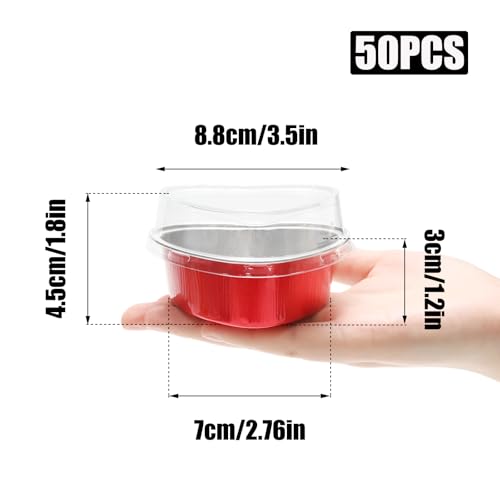 50 Pack Heart Shaped Cake Pans, 3.4oz Red - color: Red, size: Heart