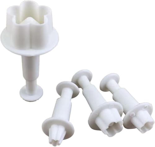 4Pcs White Flower Plunger Cookie Cutters, Plastic Blossom Cake Fondant Mold, DIY Baking Decorating Tools for Dessert and Candy Sculpting