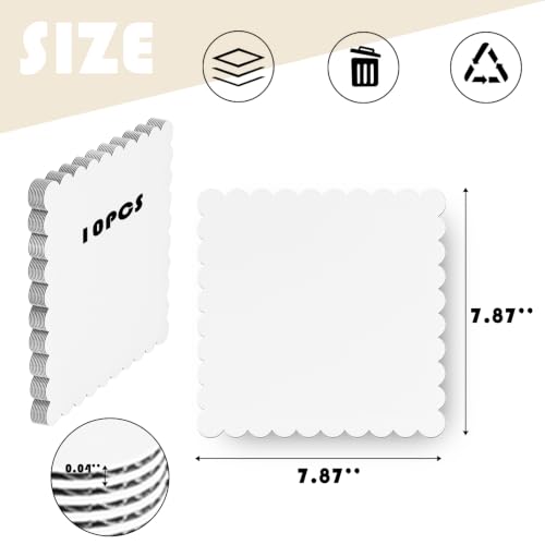 10 Pack 8 Inch White Square Cake Boards Grease Proof Heavy Duty Cardboard Base Disposable Trays for Desserts Pastries Display - size: 8''