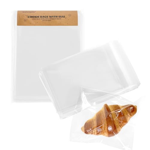 EKAPACKAGING Clear 5x7 Inches 200Pcs Self Sealing Cellophane Cookie Bags Christmas Treat Individual Party Favor Bag Plastic Sealable Small Goodie Cello Snack Gift Packaging with Seal - color: Clear, size: 5"x7" (200 Count)