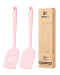 BUNDLEPRO Silicone Spatula, Solid & Slotted Turner, One-Piece, 2 Pack, Pink - color: Pink