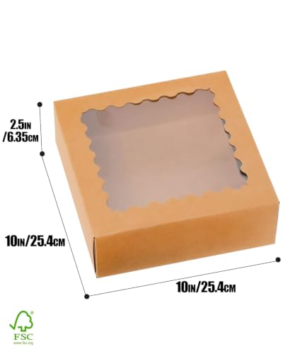 qiqee 10"x 10"x 2.5" Brown Pie Boxes with Window 120Packs Cookie Donut Bakery Box (Auto-pop Up) - color: Brown, 120Packs