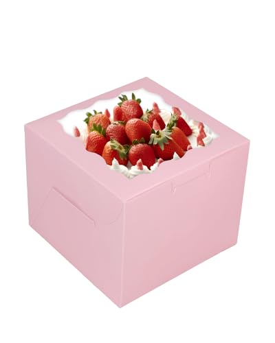 Bakepacker 6"x6"x5" Cake Boxes with Cake Boards, Pink, 36pcs - color: Pink, size: 18Sets,6"x6"x5"
