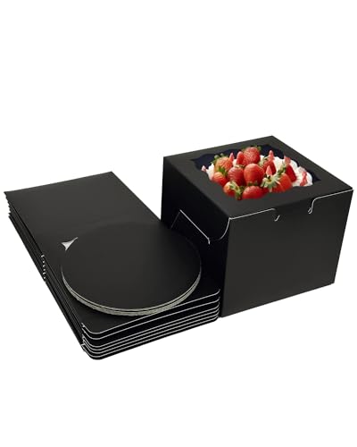 Bakepacker 36pcs 6"x6"x5" Black Cake Boxes with Cake Boards - color: Black, size: 18Sets,6"x6"x5"
