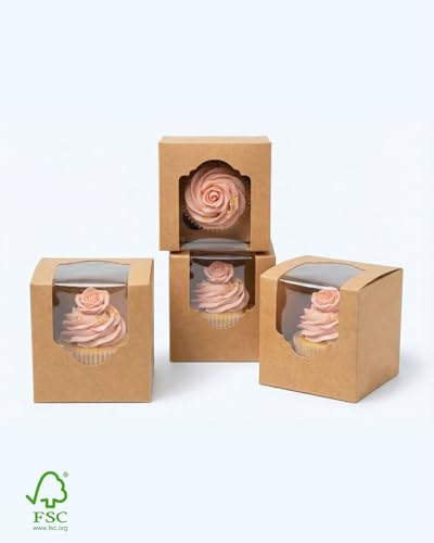 qiqee Brown Auto-pop up Cupcake Boxes Individual Cupcake 3.5x 3.5x 3.5inch 200pcs Single Cupcake Boxes - color: Brown, size: 200Pcs, 35Mini