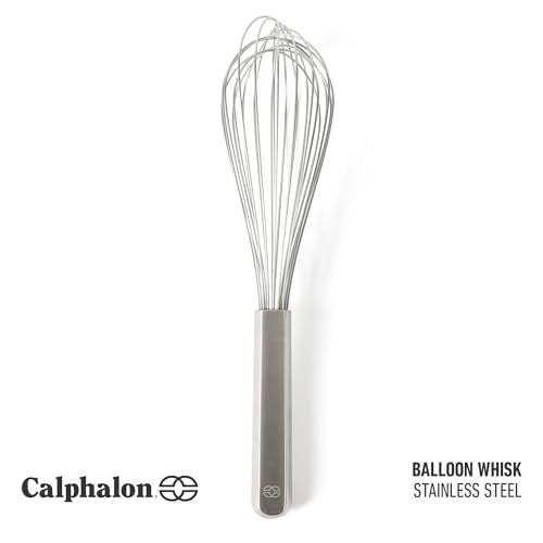 Calphalon Prime Balloon Whisk, 12-Inch Kitchen Egg Beater, Stainless Steel Cooking Whisk Heavy-Gauge for Mixing and Aerating, Weighted Handle for Control - size: 12-Inch (Pack of 1)
