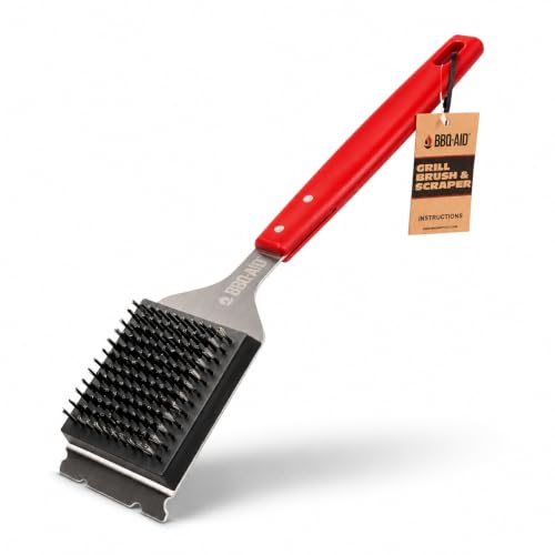 BBQ Grill Brush for Outdoor Grill Cleaner and Scraper, Replaceable Head - color: Red