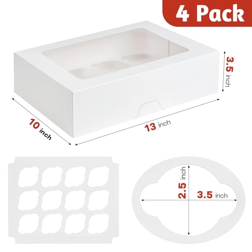 ZORRITA 12 Count Cupcake Boxes, 4 Pack, White
