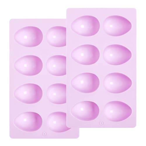 2 Pack Silicone Egg Molds 8 Cavity Easter Silicone Candy Mold 3D Egg-Shaped Silicone Baking Mold for Chocolate, Jello, Mini Cakes, DIY Desserts, Candy, Ice, Pudding, Baking (2, Purple) - color: Purple