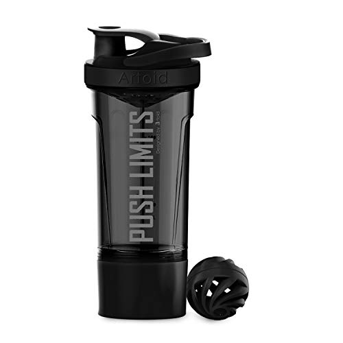 Artoid Mode Fitness Workout Sports Protein Shaker Bottle 24-Ounce, Dual Mixing Technology with Shaker Balls & Mixing Grids Included, Twist and Lock Protein Box Storage Included - color: Stone Gray/Black