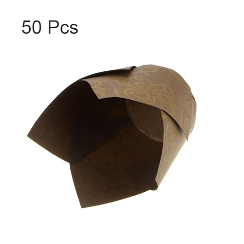HARFINGTON 50Pcs Tulip Cupcake Liners Standard Paper Baking Cups Greaseproof Wrappers Disposable for Birthday Banquets Party, Brown with Gold Wire Pattern - color: Brown/Gold Tone