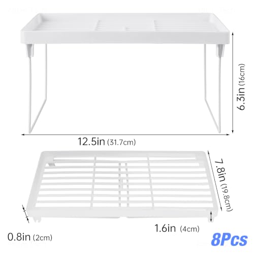 NiHome 8-Pack Stackable Plastic Kitchen Storage Shelf Foldable Rack, White - size: 8-Pack