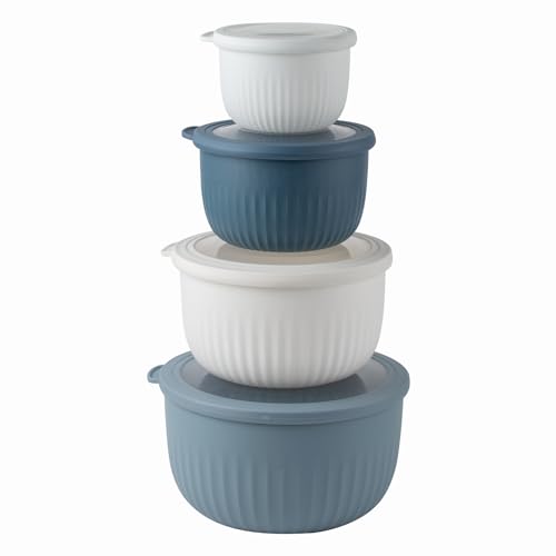 COOK WITH COLOR Prep Bowls with Lids- Wide and Deep Nesting Plastic Small Mixing Bowl Set with Lids, 8 Piece Set - Deep Bowls, Blue/Grey - color: Blue/Grey, size: 8 Piece Set - Deep Bowls
